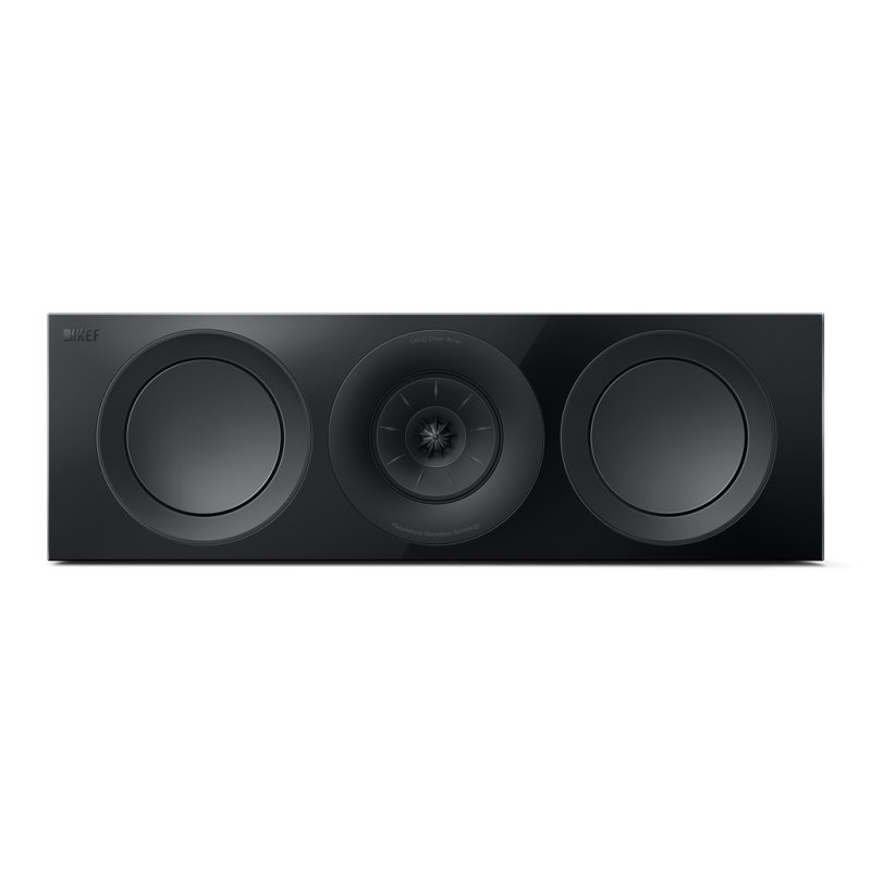 KEF R6 Meta Centre Speaker Black Gloss, straight-on front view showing Uni-Q driver array