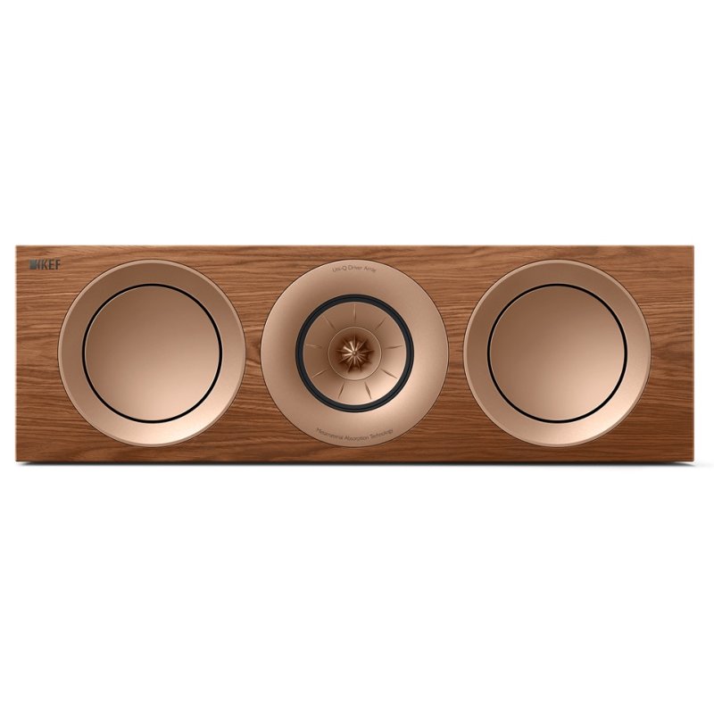 KEF R6 Meta Centre Speaker Walnut, straight-on front view showing Uni-Q driver array