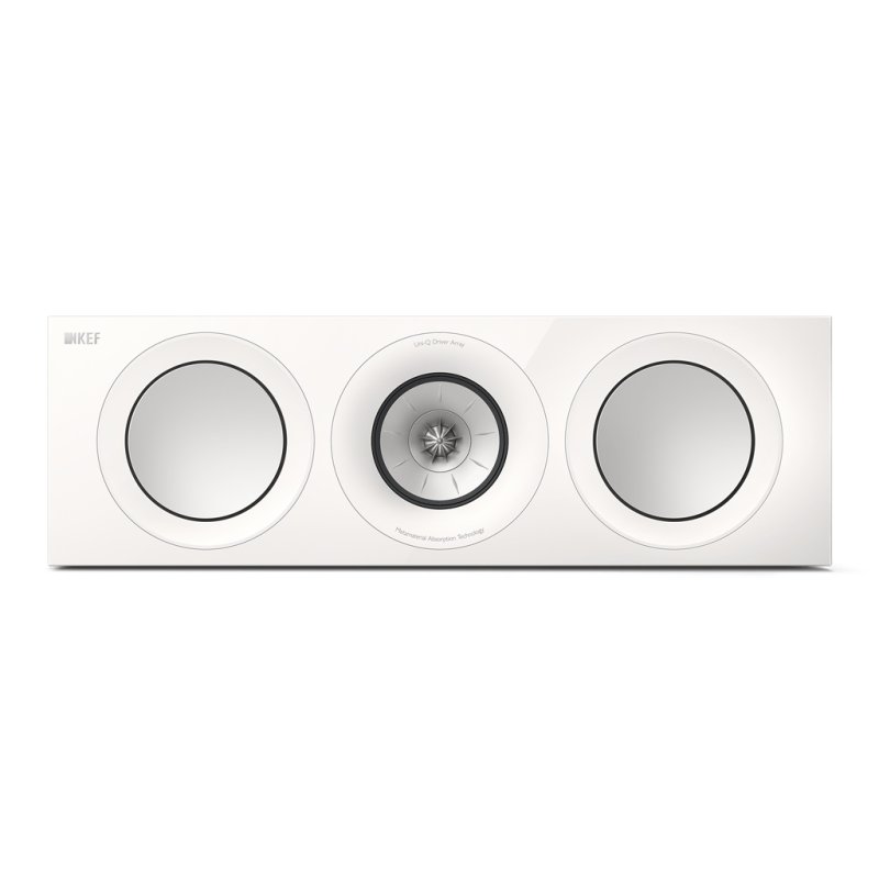 KEF R6 Meta Centre Speaker White Gloss, straight-on front view showing Uni-Q driver array