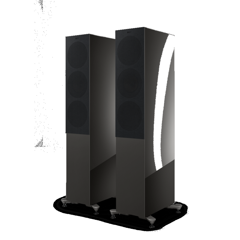 KEF R7 Meta Floorstanding Speakers Black (Pair) — front view (grilles on)
