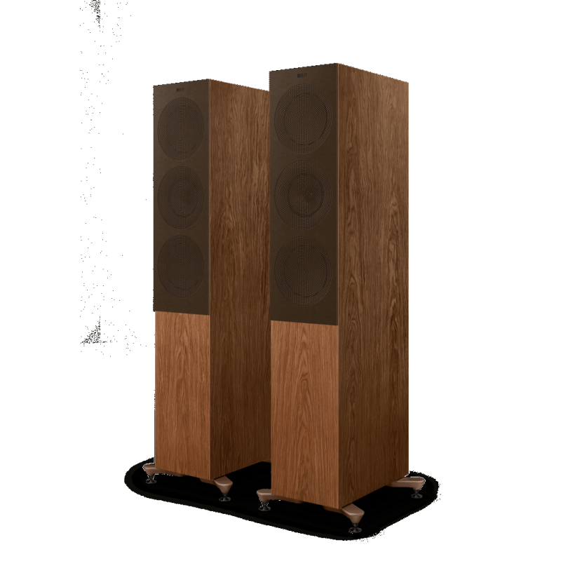 KEF R7 Meta Floorstanding Speakers Walnut (Pair) — front view (grilles on)