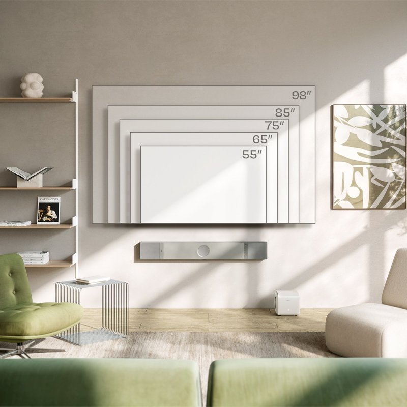 KEF XIO Silver Grey lifestyle - wall mounted below TV