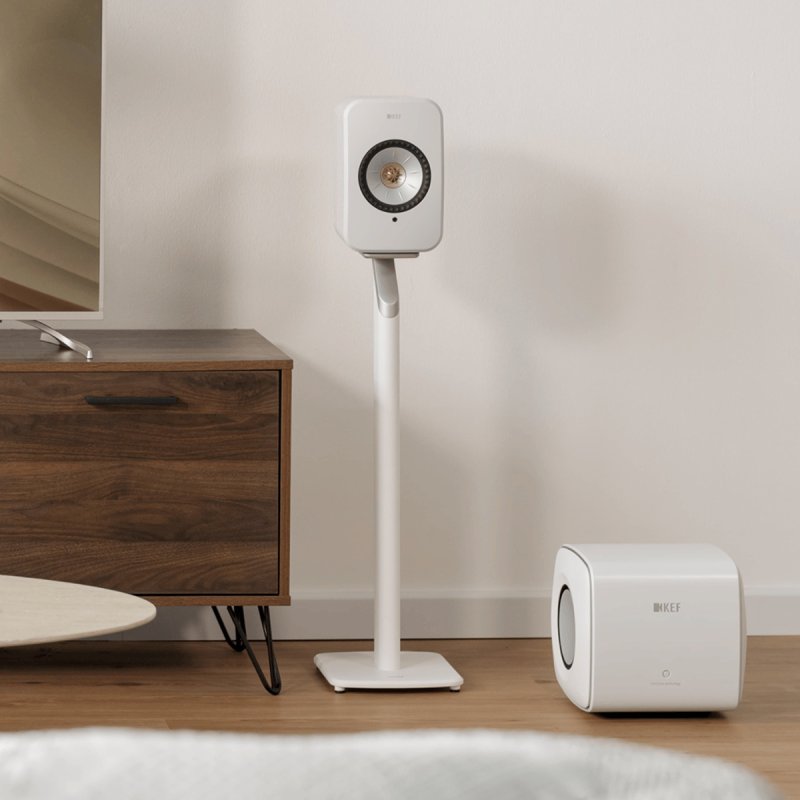 KEF S1 Floor Stand Mineral White — Lifestyle