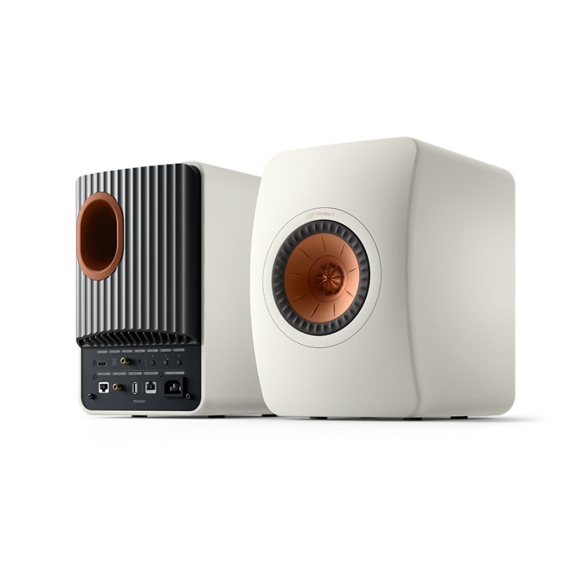 KEF LS50 Wireless II Mineral White — front and rear angle