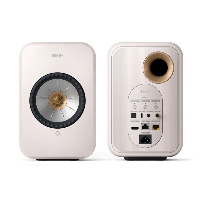 KEF LSX II Cotton White - front and rear view