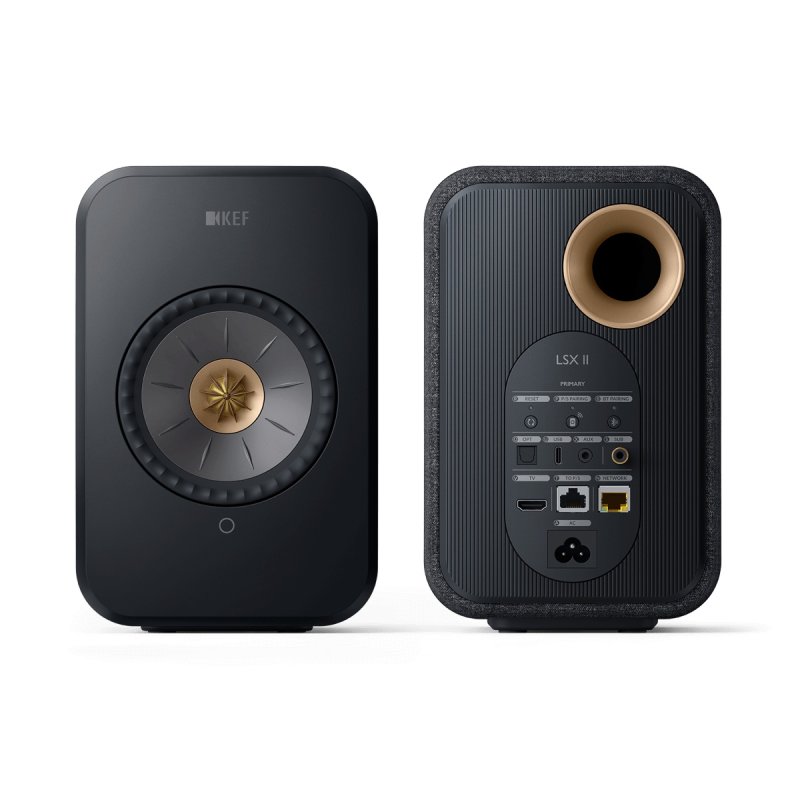 KEF LSX II Carbon Black - front and rear view