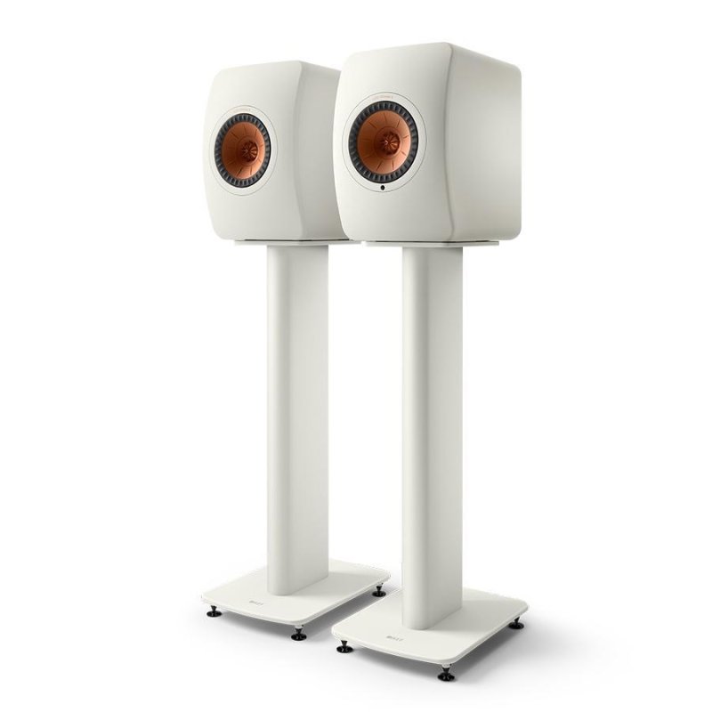 KEF S2 Floor Stand Mineral White – with KEF LS50 Wireless II