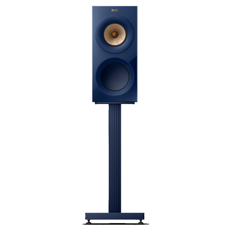 KEF S3 Floor Stand Indigo Blue with R3 Meta front view