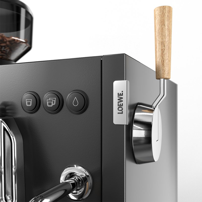 Loewe Aura Pure Espresso Machine controls and steam wand close-up