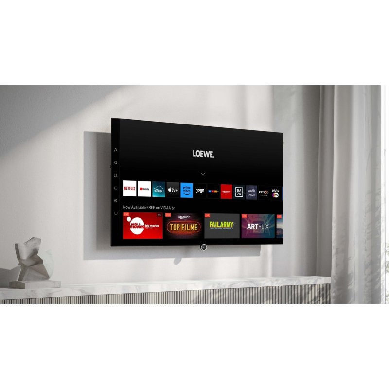 LOEWE Inspire 48 DR+ OLED Television wall-mounted with Loewe os8 smart TV interface