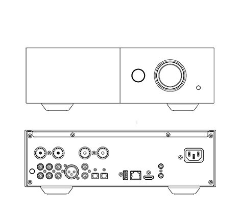 Lyngdorf TDAI-1120 dimensions and panel diagram