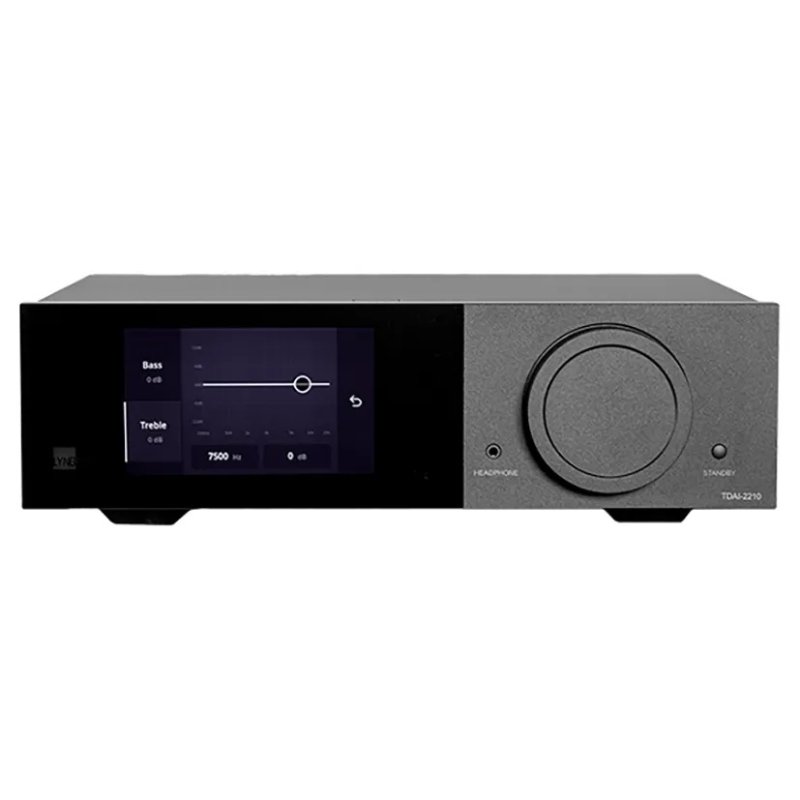 Lyngdorf TDAI-2210 front touchscreen showing tone controls
