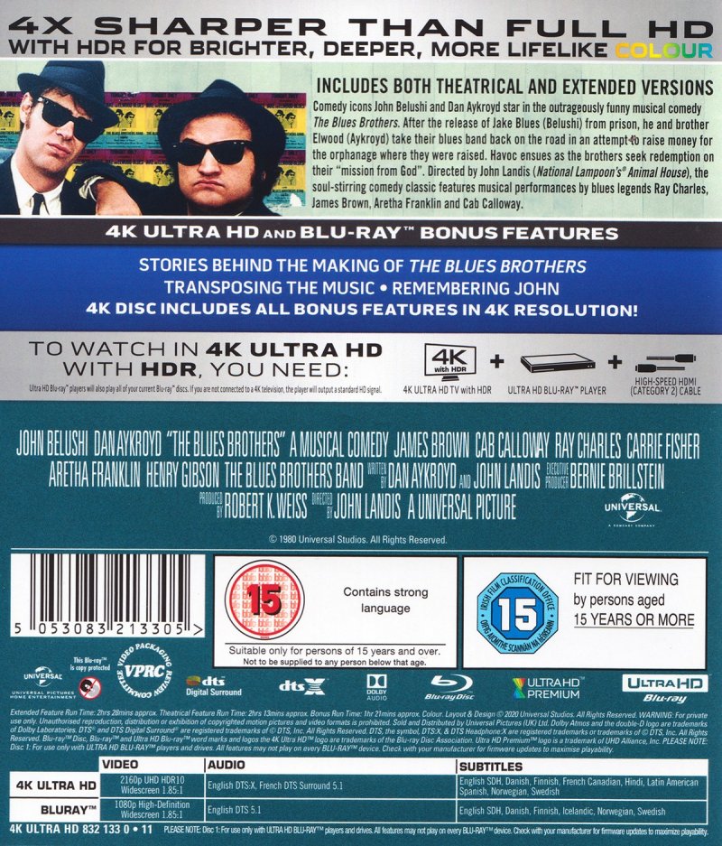 The Blues Brothers - 4K Ultra HD Blu-Ray back cover