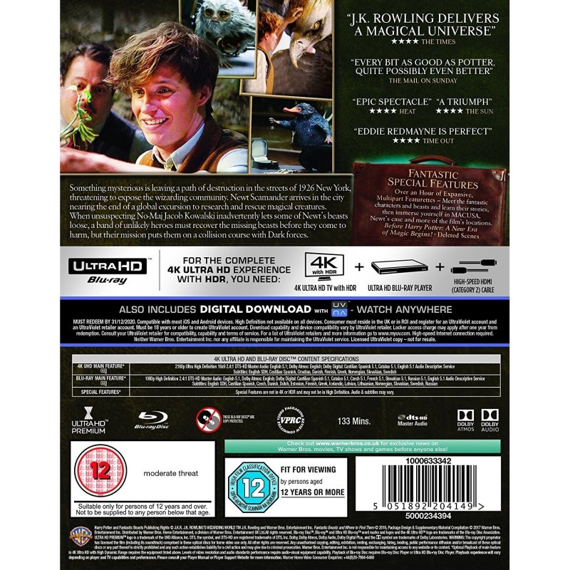 Fantastic Beasts and Where to Find Them - 4K Ultra HD Blu-Ray back cover