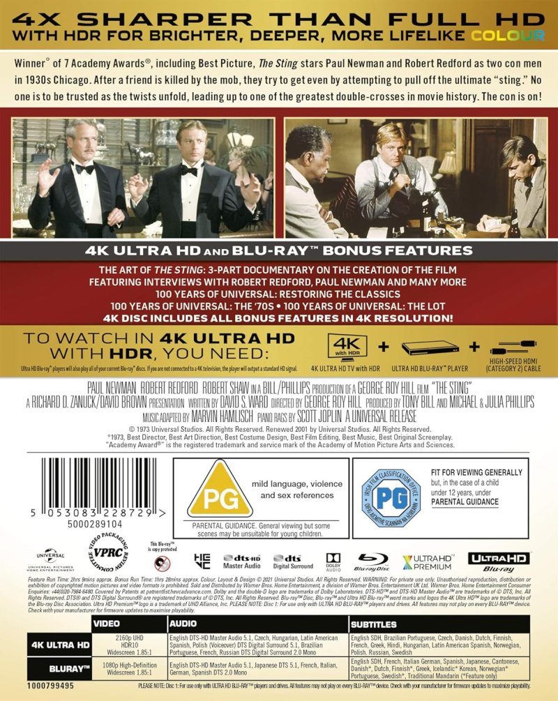 The Sting 4K Ultra HD Blu-Ray back cover