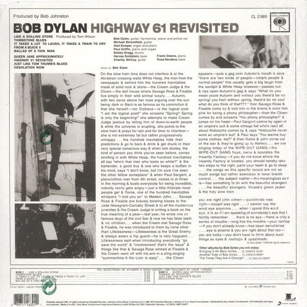Bob Dylan - Highway 61 Revisited (LP) Vinyl - Back Cover