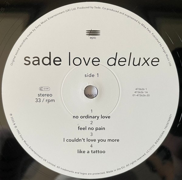 Sade - Love Deluxe (LP) record label side 1