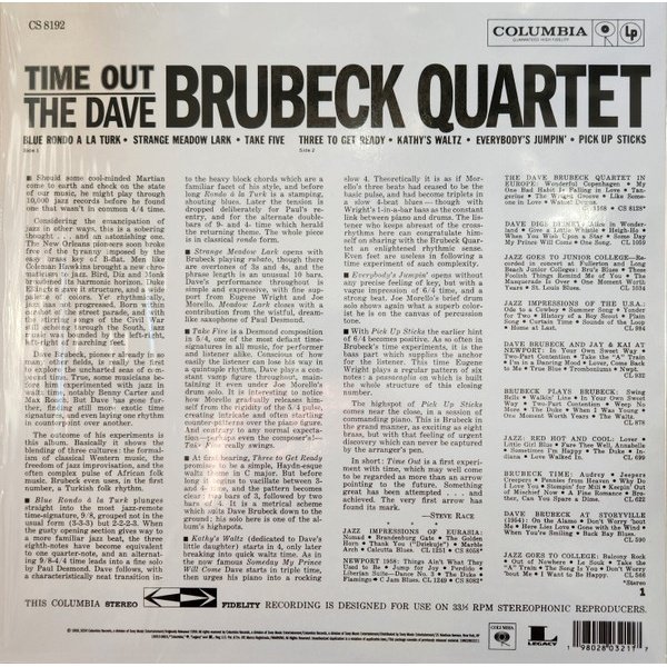 The Dave Brubeck Quartet - Time Out (LP) back cover