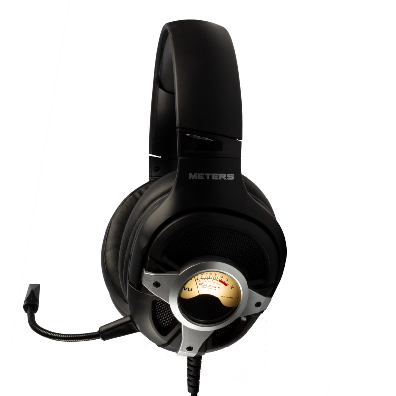 Meters Level Up Silver Wired Gaming Headphones — side view with boom microphone