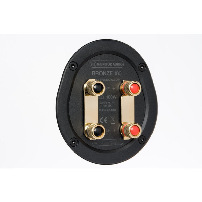 Monitor Audio Bronze 6G 100 Bookshelf Speakers White (Pair) — bi-wire terminals close-up