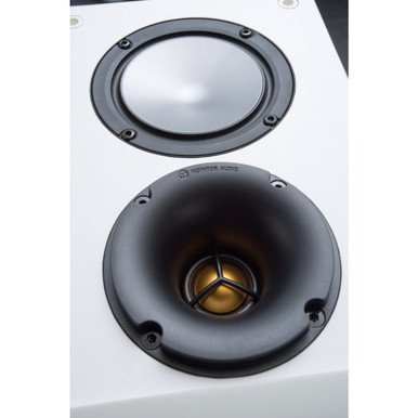 Monitor Audio Bronze 6G AMS Atmos Speakers White (Pair) — C-CAM Gold dome tweeter close-up