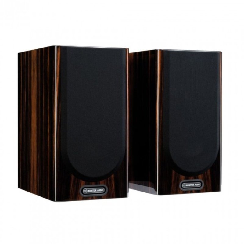 Monitor Audio Gold 100 5G Bookshelf Speaker Piano Ebony (Pair) — front view (grilles on)