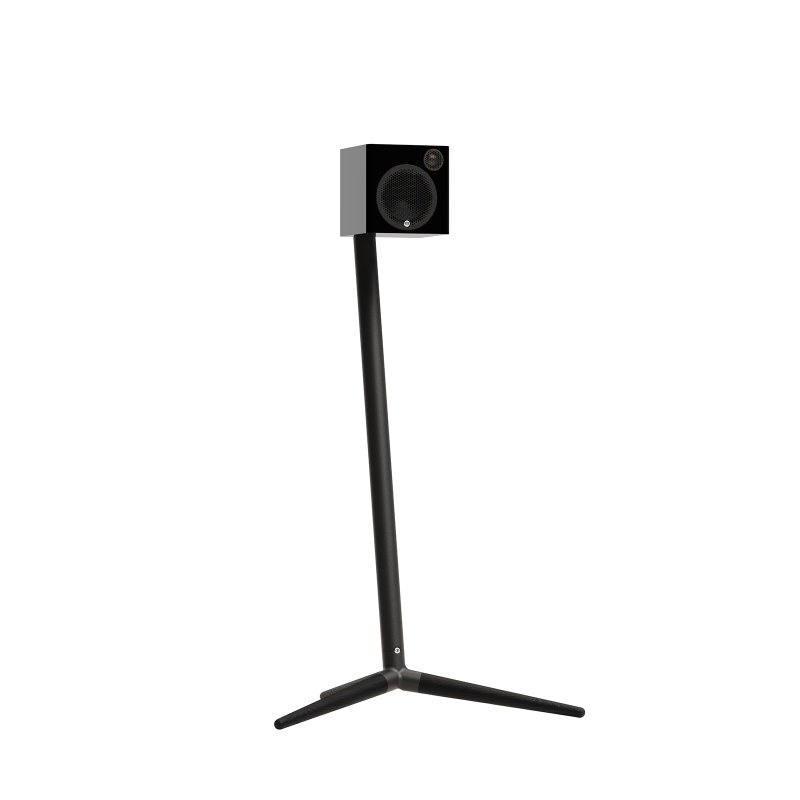 Monitor Audio Radius Floor Stand 4G in black with a Radius 1 4G speaker mounted