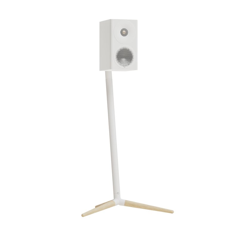 Monitor Audio Radius Floor Stand 4G in white with a Radius 3 4G speaker mounted