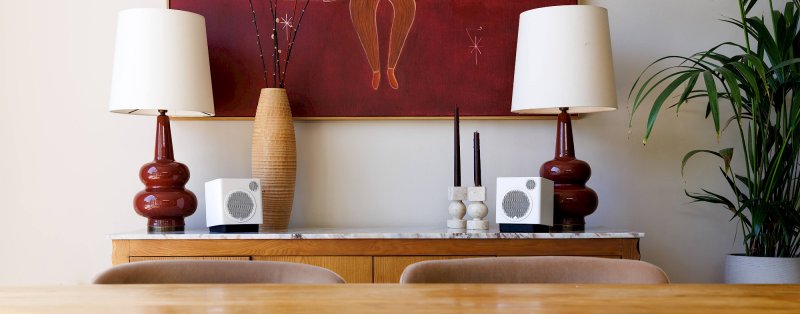 Monitor Audio Radius 1 4G in a living room setting (Satin White finish shown)
