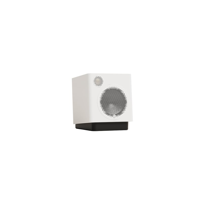 Monitor Audio Radius 1 4G Satin White on Radius Desk Pad 4G (sold separately)