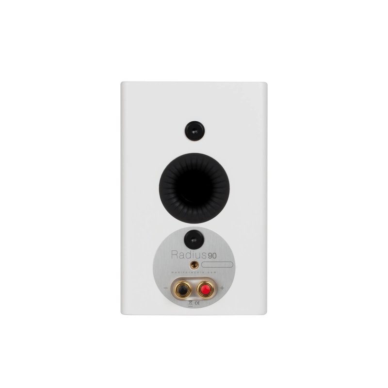 Monitor Audio Radius 90 3G rear panel showing HiVe II port, binding posts and wall mount point