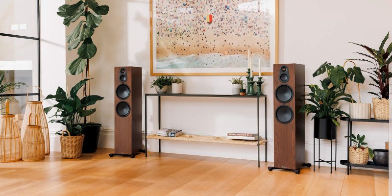 Monitor Audio Silver 300 8G European Walnut in a living room setting
