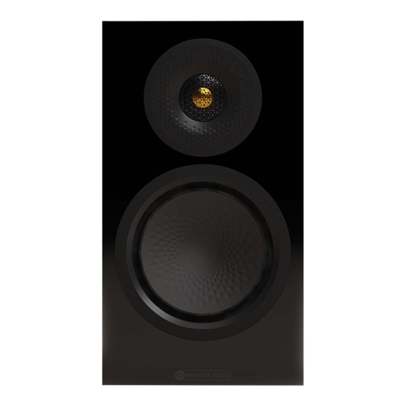 Monitor Audio Silver 50 8G in High Gloss Black, front view of a single speaker showing the tweeter and mid/bass driver