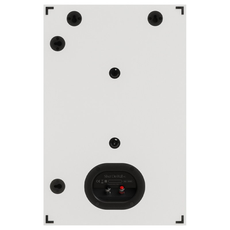 Monitor Audio Silver On-Wall 8G Satin White, rear panel with keyhole mounts and binding posts