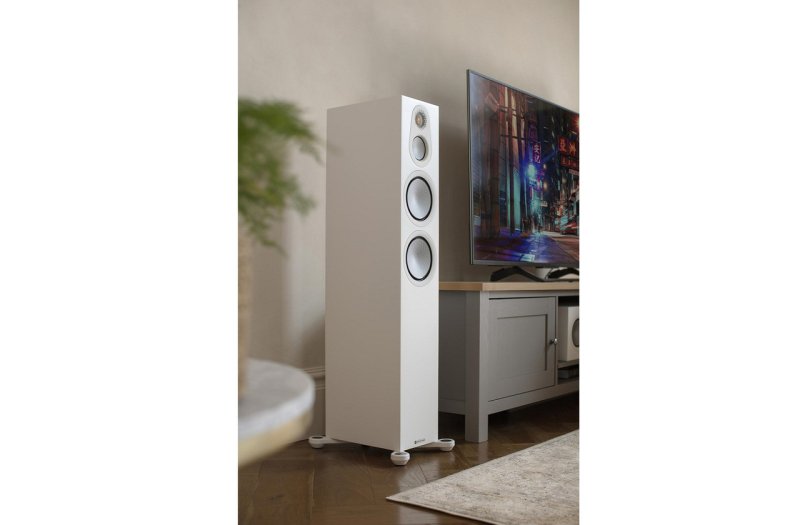 Monitor Audio Silver 300 7G Floorstanding Speakers Satin White (Pair) — room setting