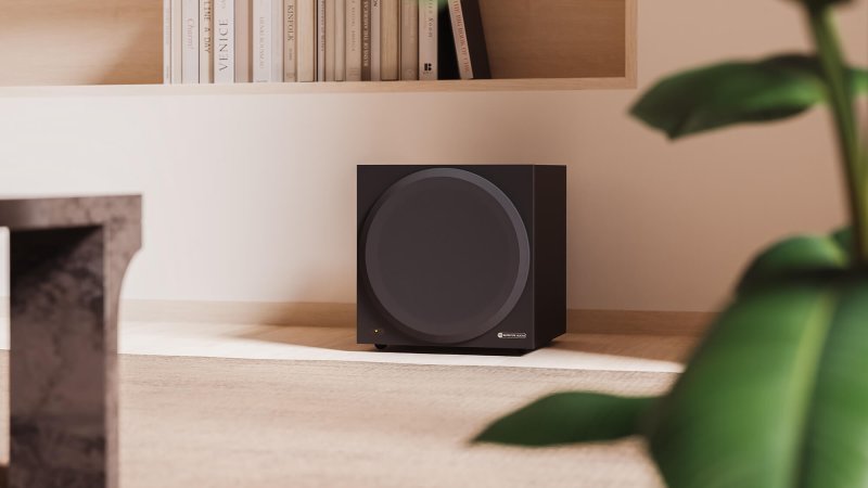 Monitor Audio Vestra W10 Subwoofer Matte Black in a living room setting