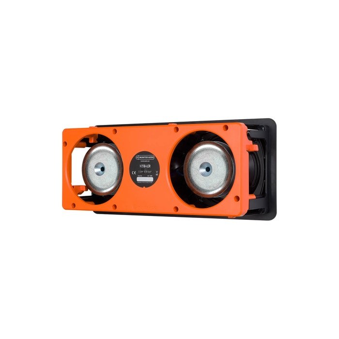 Monitor Audio W250-LCR In-Wall Speaker — rear view showing driver magnets, terminals, and product label