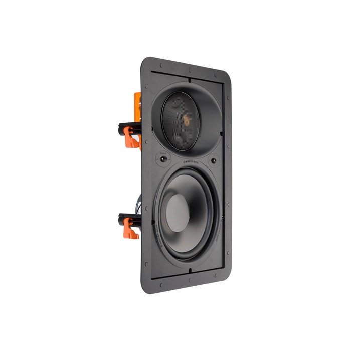 Monitor Audio W280-IDC In-Wall Speaker (Single) — three-quarter view with Tri-Grip clips
