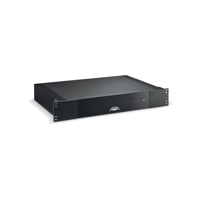 Naim CI-NAP 108 Custom Install Power Amplifier - three-quarter angle view with rack mounting brackets