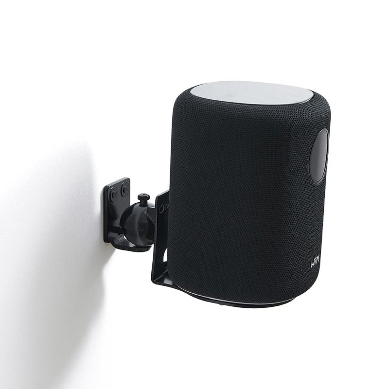 Norstone WiiM Sound Wall Mount Black - with WiiM Sound speaker mounted, side angle