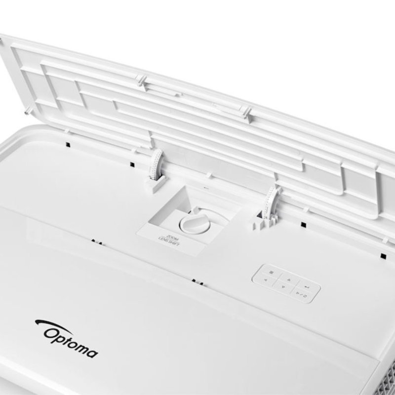 Optoma UHZ65LV 4K Laser Projector — top panel controls (zoom and lens shift)
