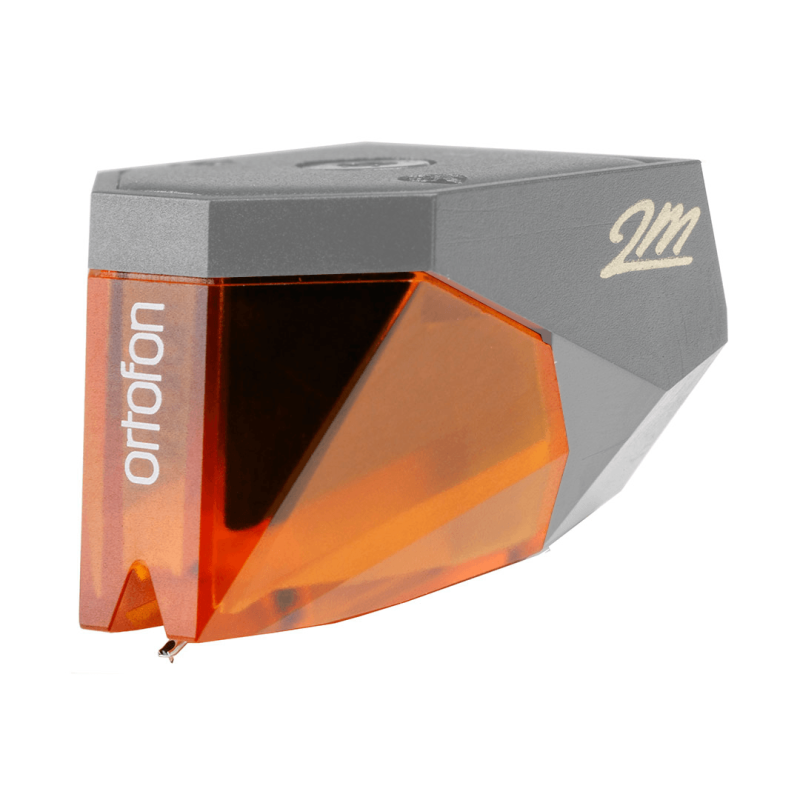 Ortofon 2M Bronze cartridge with stylus fitted — shows how the replacement stylus mounts