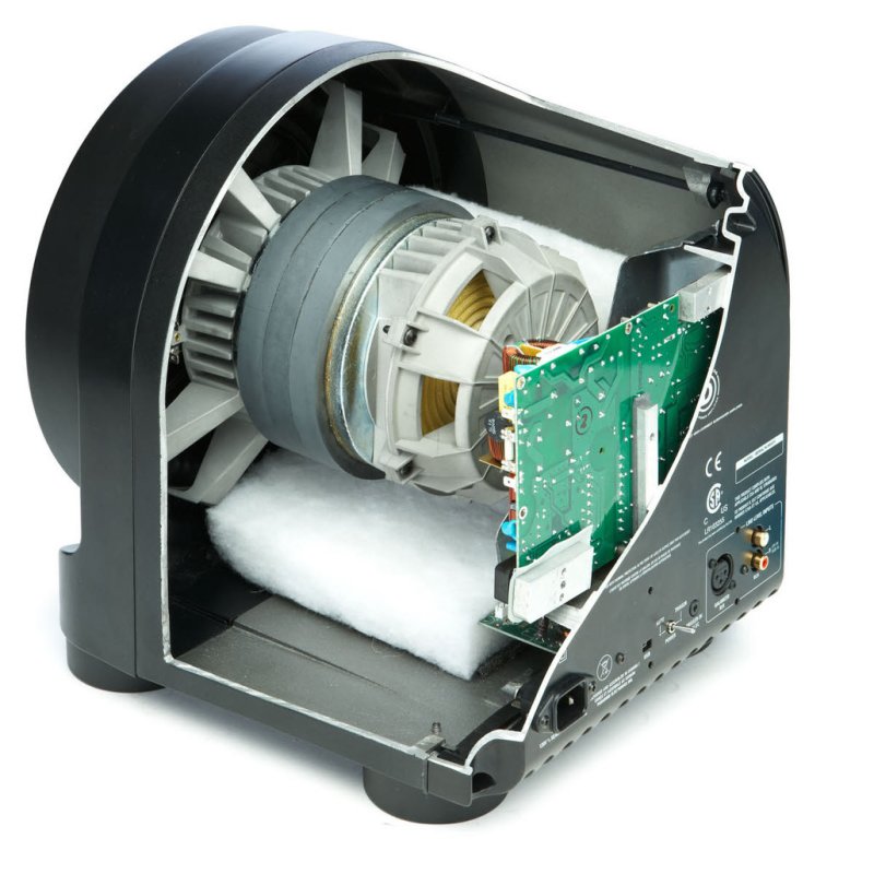 Paradigm Seismic 110 — internal cutaway cross-section showing driver assembly and amplifier board