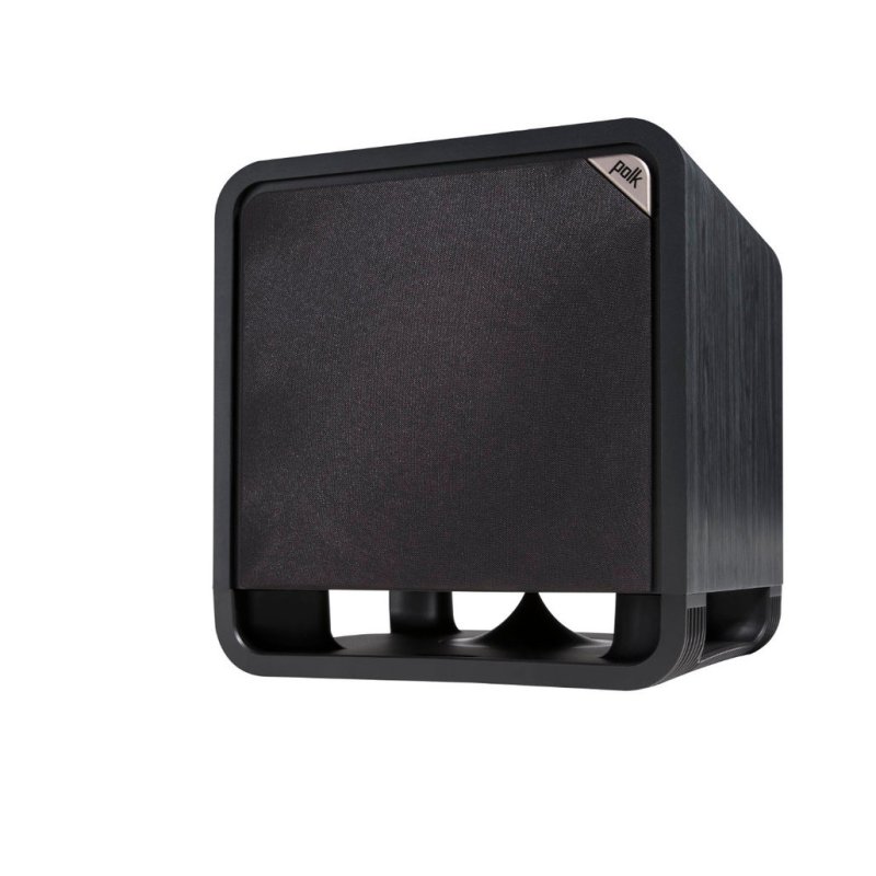 Polk Audio HTS 10 Powered Subwoofer Black — angle view (grille on)