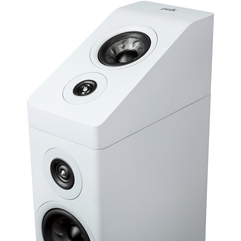 Polk Audio Reserve R900HT Atmos Module White — mounted on Reserve floorstander