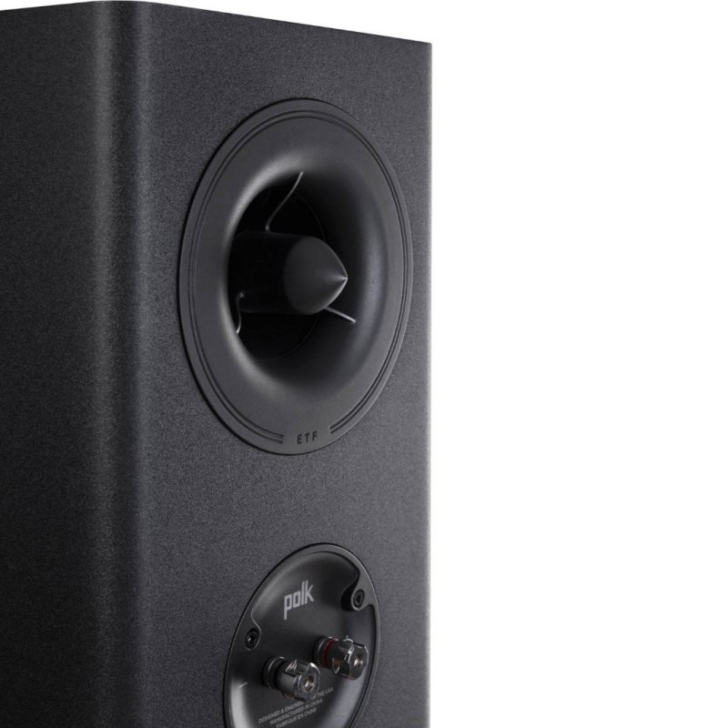 Polk Audio Reserve R200 Bookshelf Speakers Midnight Black (Pair) — rear three-quarter view