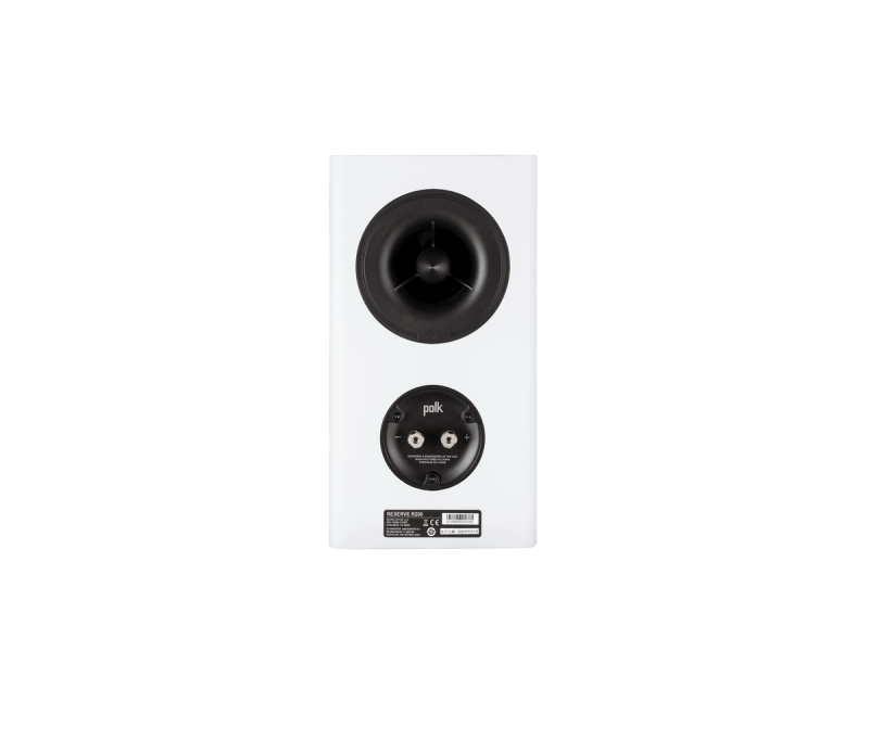 Polk Audio Reserve R200 bookshelf speaker in white - rear panel with binding posts