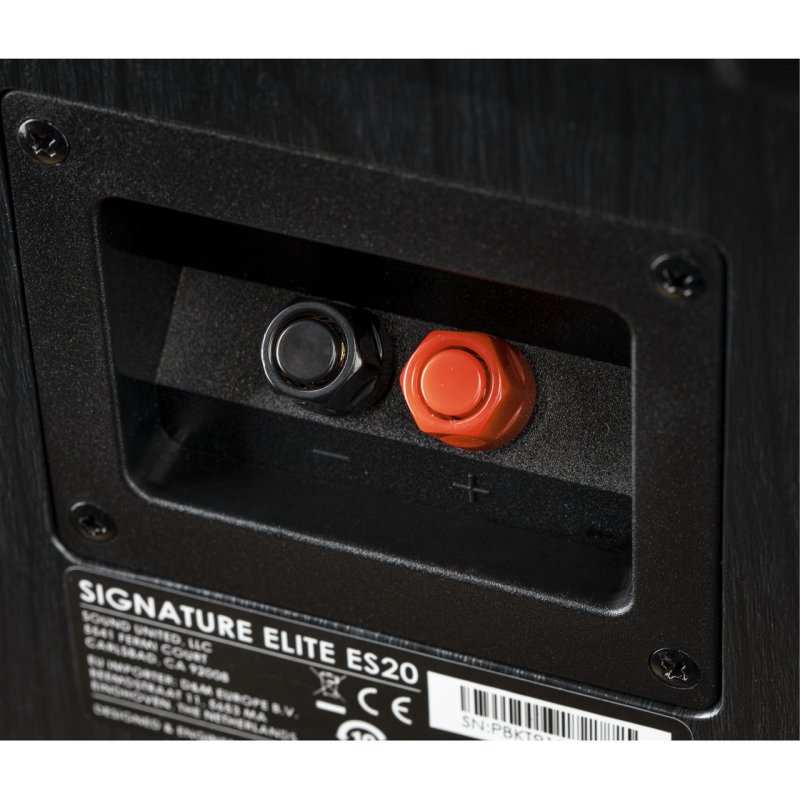 Polk Audio Signature Elite ES20 Bookshelf Speakers Black (Pair) — binding post close-up