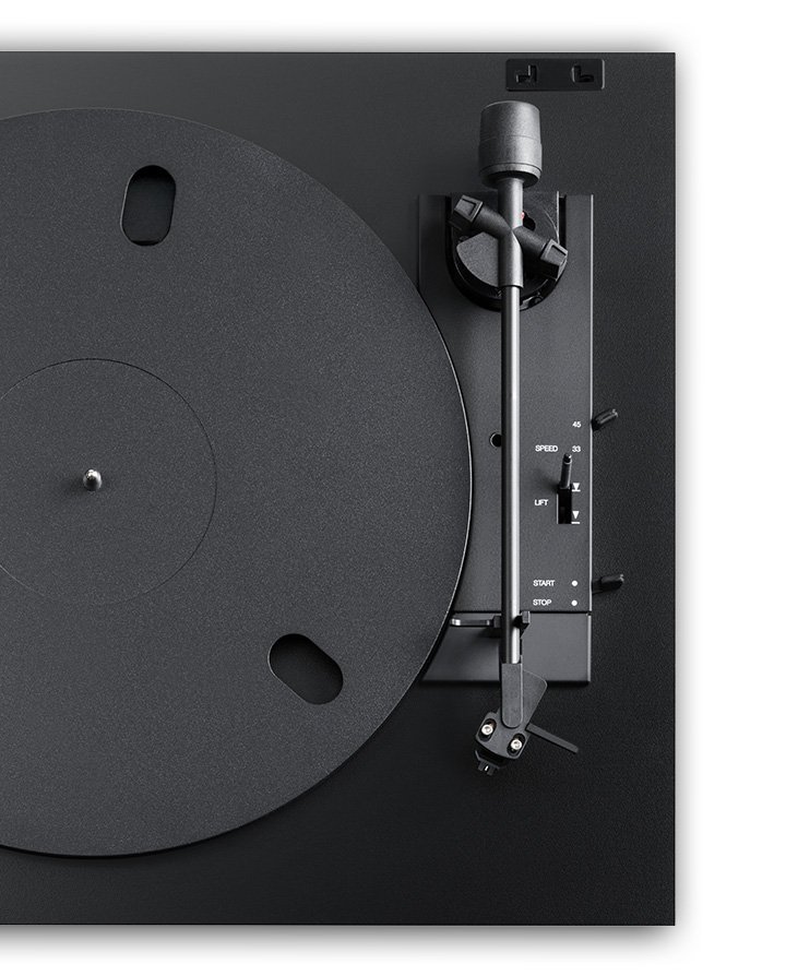 Pro-Ject A1.2 Black — top view showing speed and lift controls