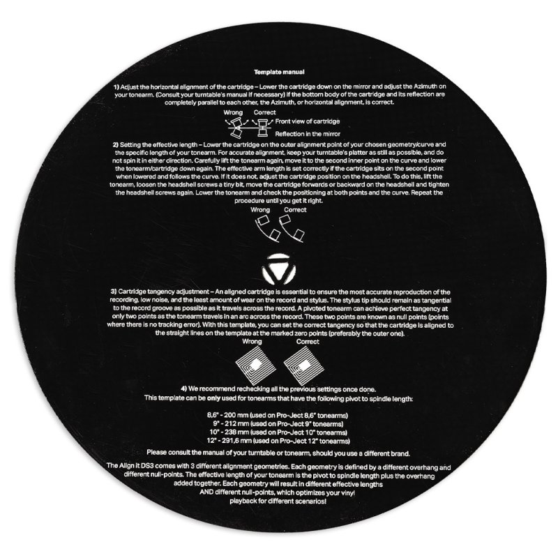 Pro-Ject Align it DS3 reverse showing alignment instructions